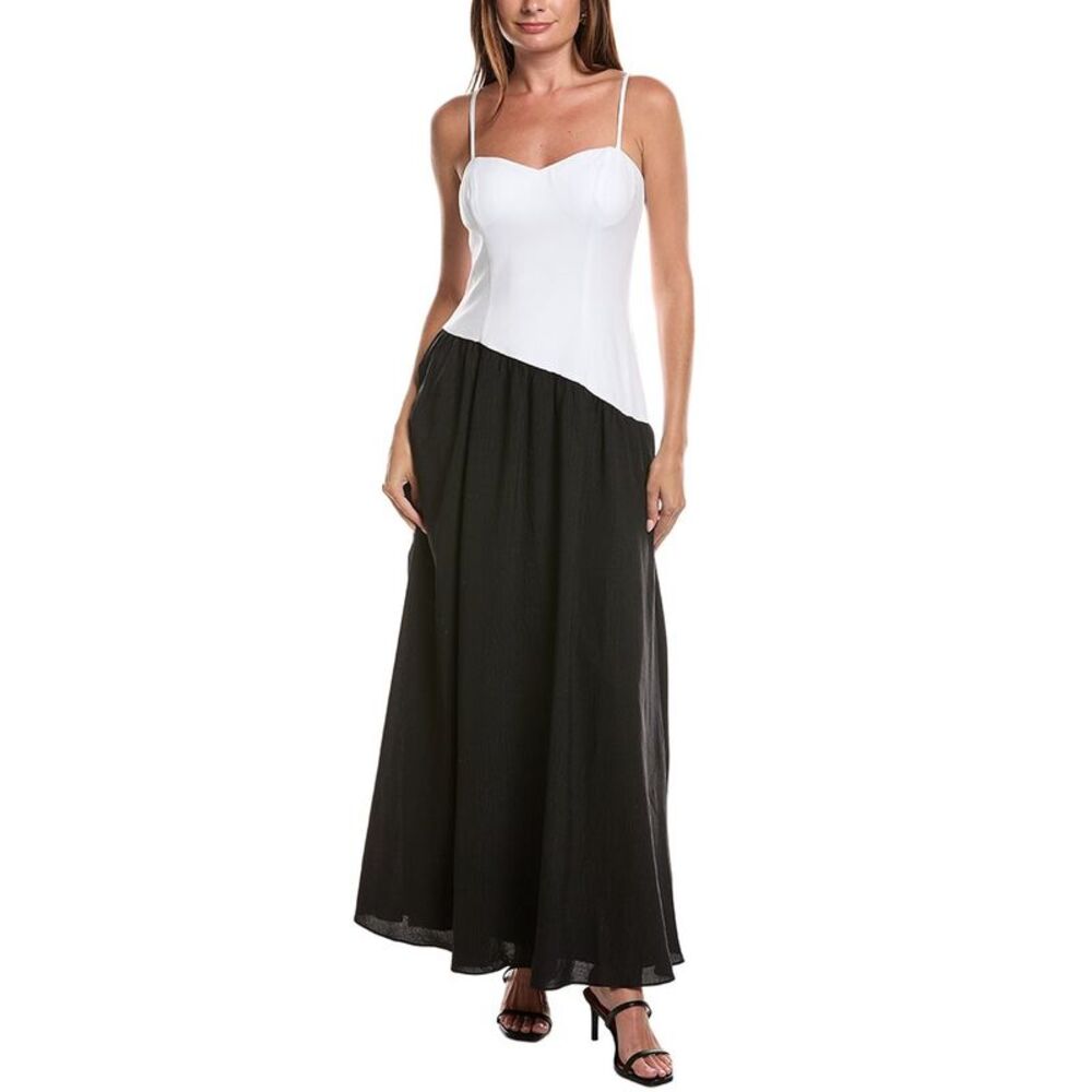 Rene Ruiz Womens  Sweetheart Colorblock Drop-Waist Maxi Dress, White